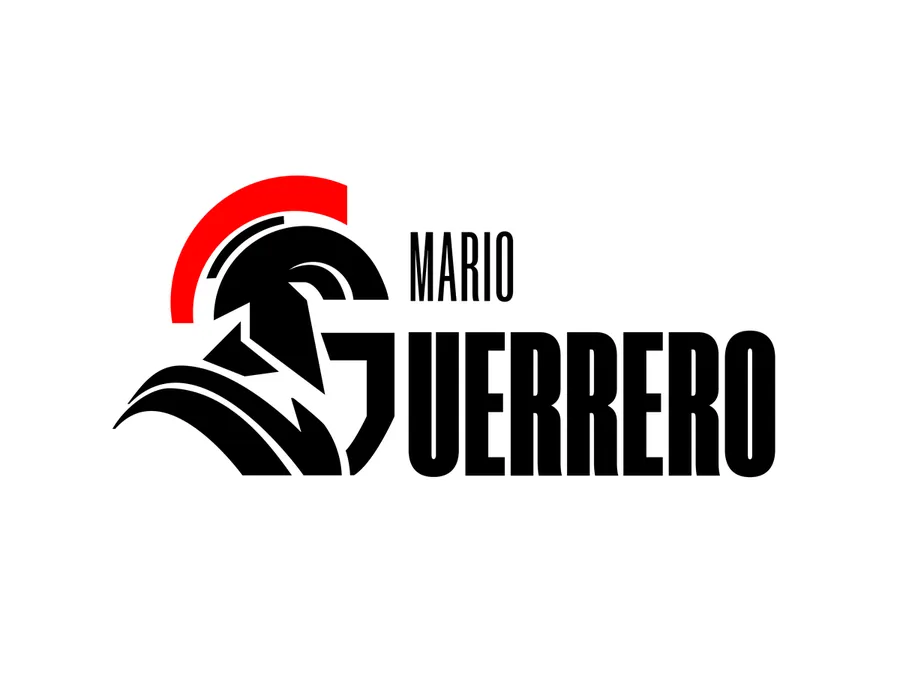 Logo anterior de Mario Guerrero: un casco espartano en negro y rojo
